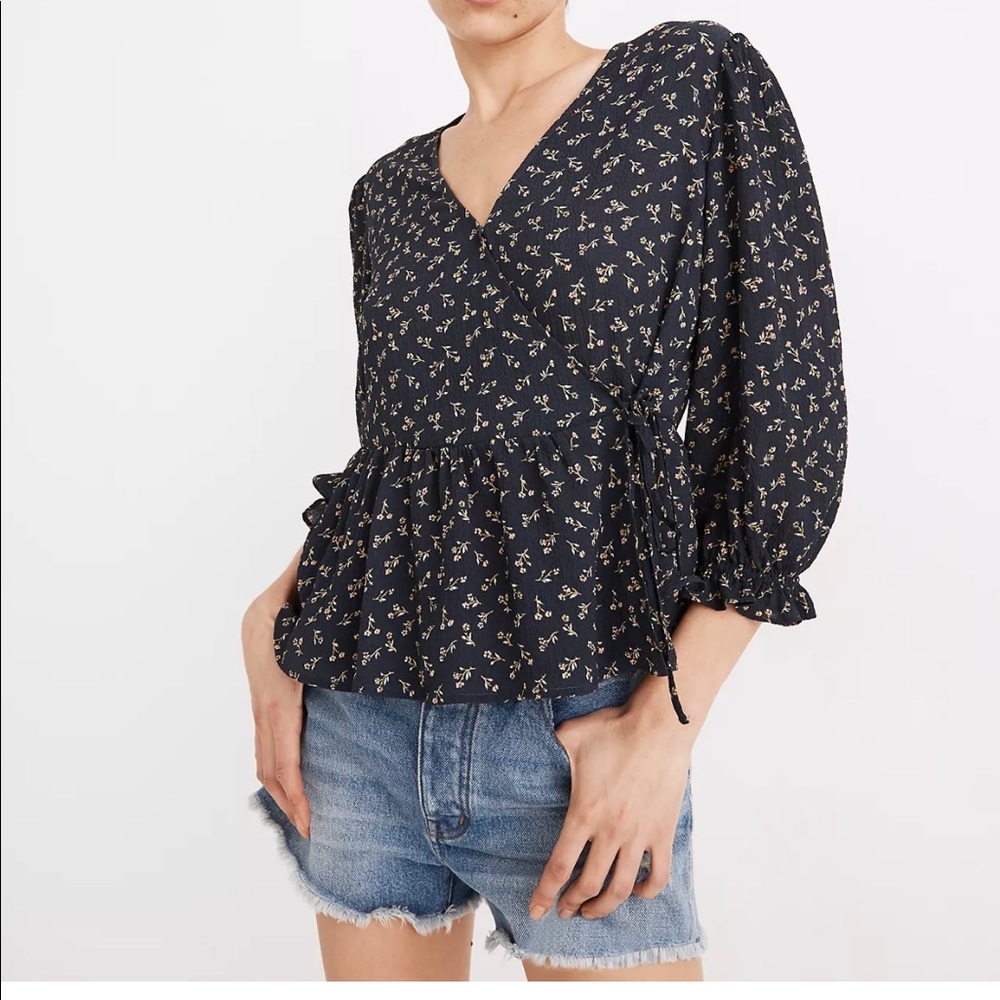 Madewell Puff-Sleeve Peplum Wrap Top